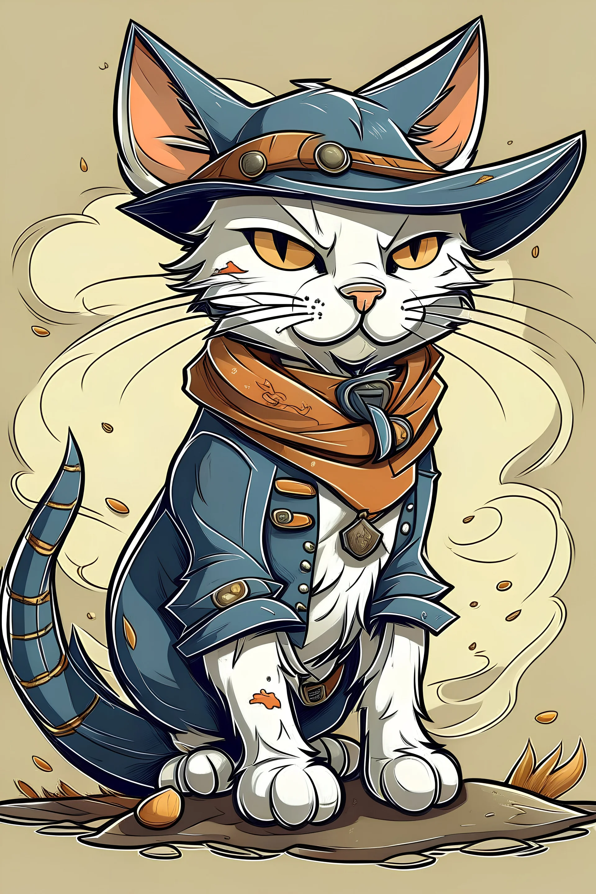 cowboy cat in deert in anime style