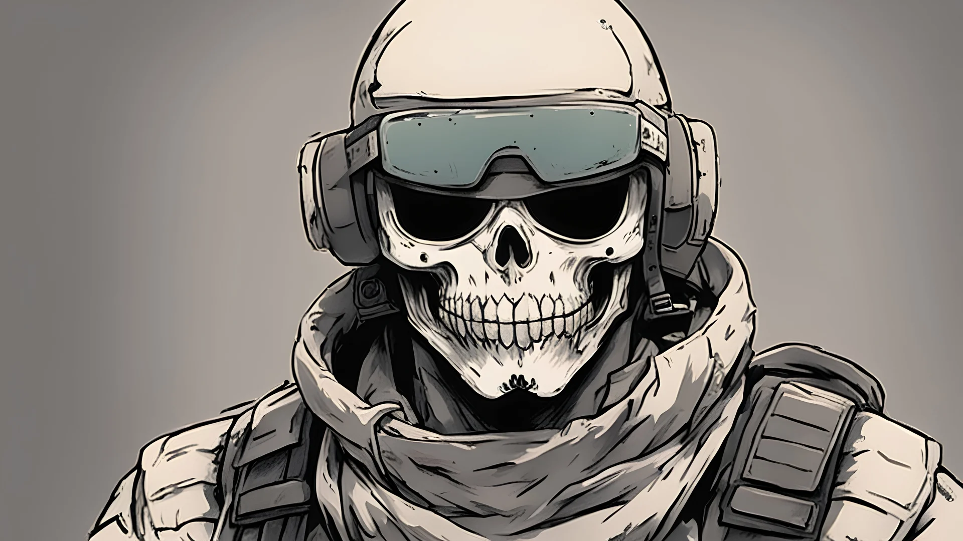 modern Soldier with a skull mask drawn my akira toriyama