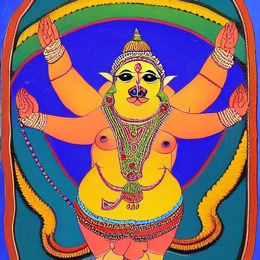 divine cow with hands and wings in Indian painting style