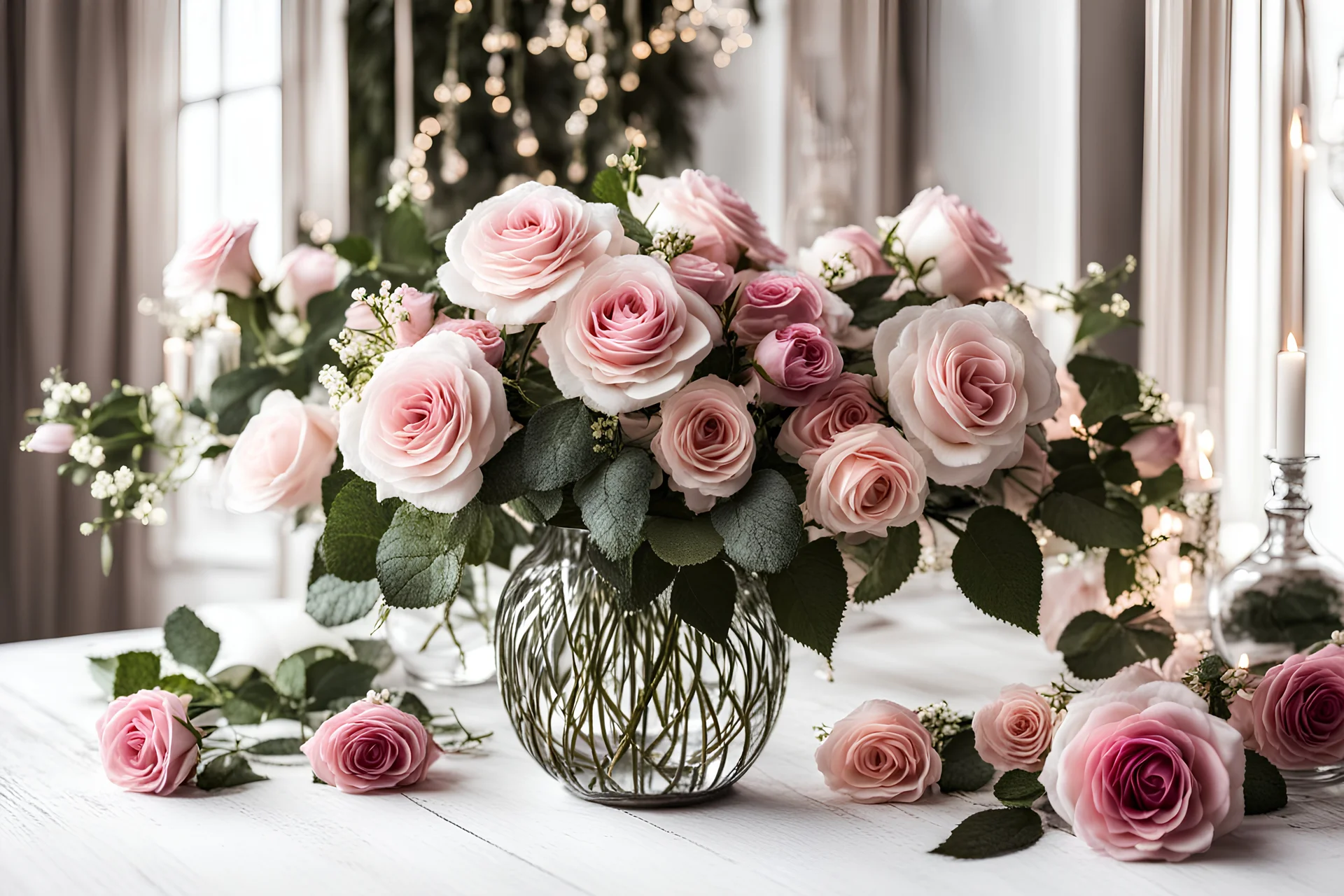 décor magnifiquetombée de glycines avec roses