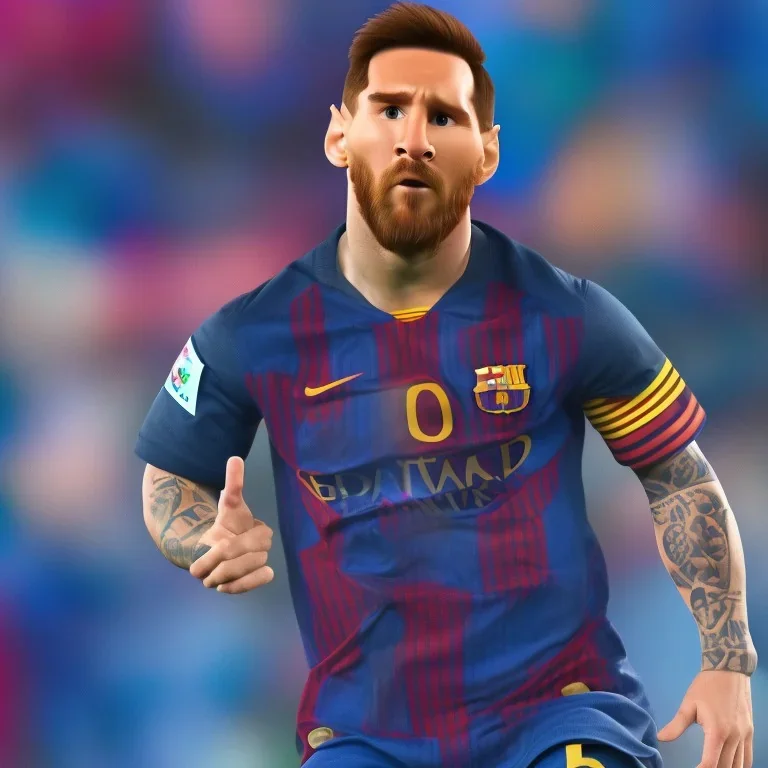 perfect face lionel messi happy, highly detailed, wearing football