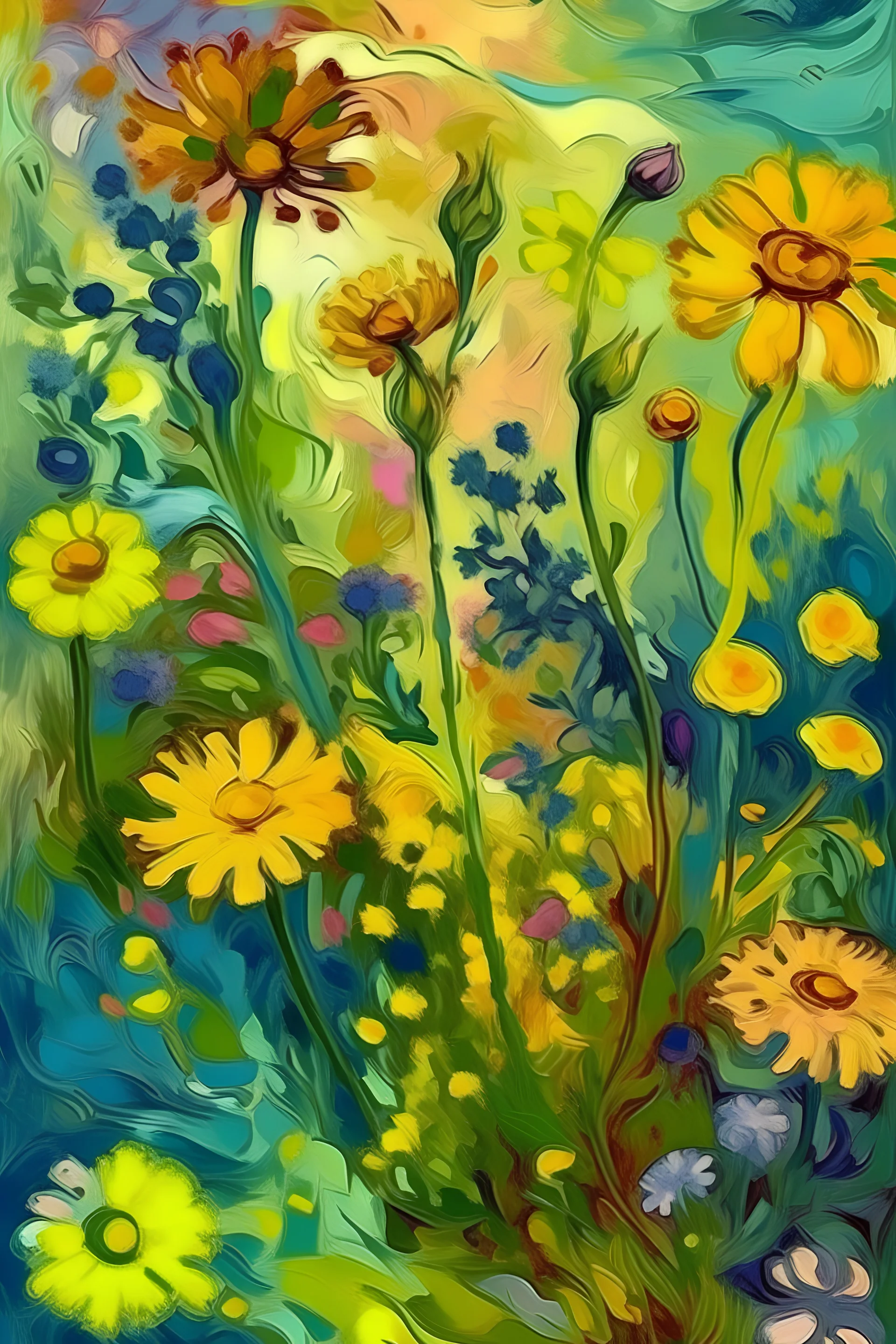 flores de pradera en primavera estilo van gogh