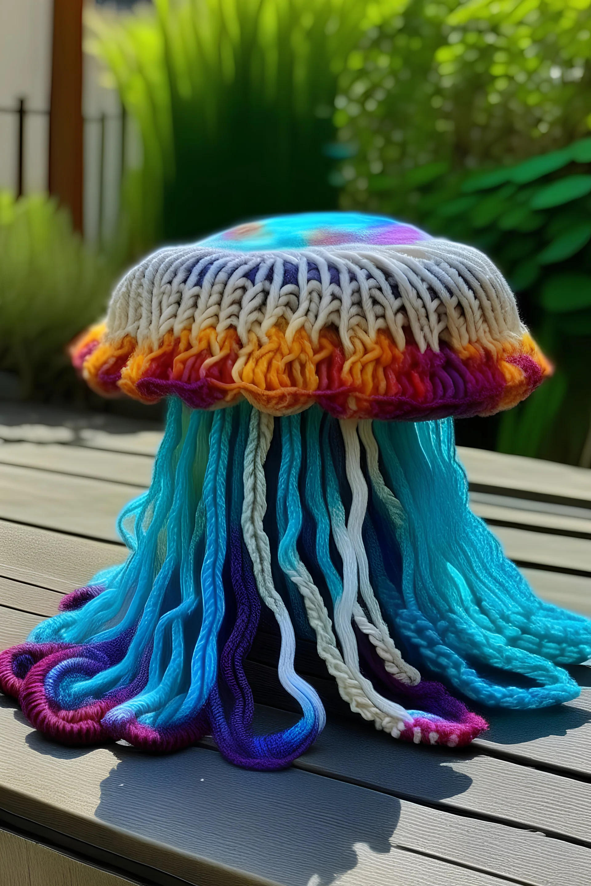 Gorgeous large multicolored jellyfish with hyper-realism and amigurumi texture