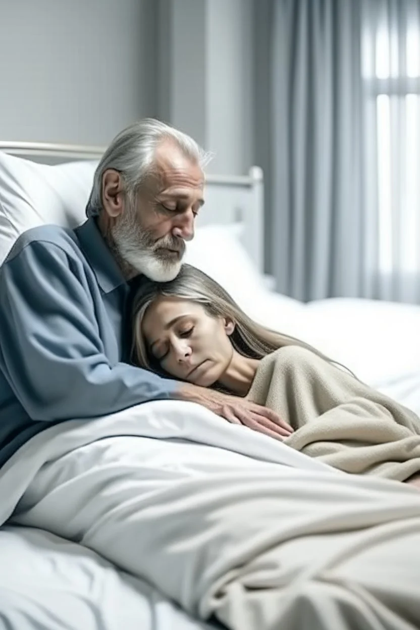 dying man in the hospital. woman hugging his dead body