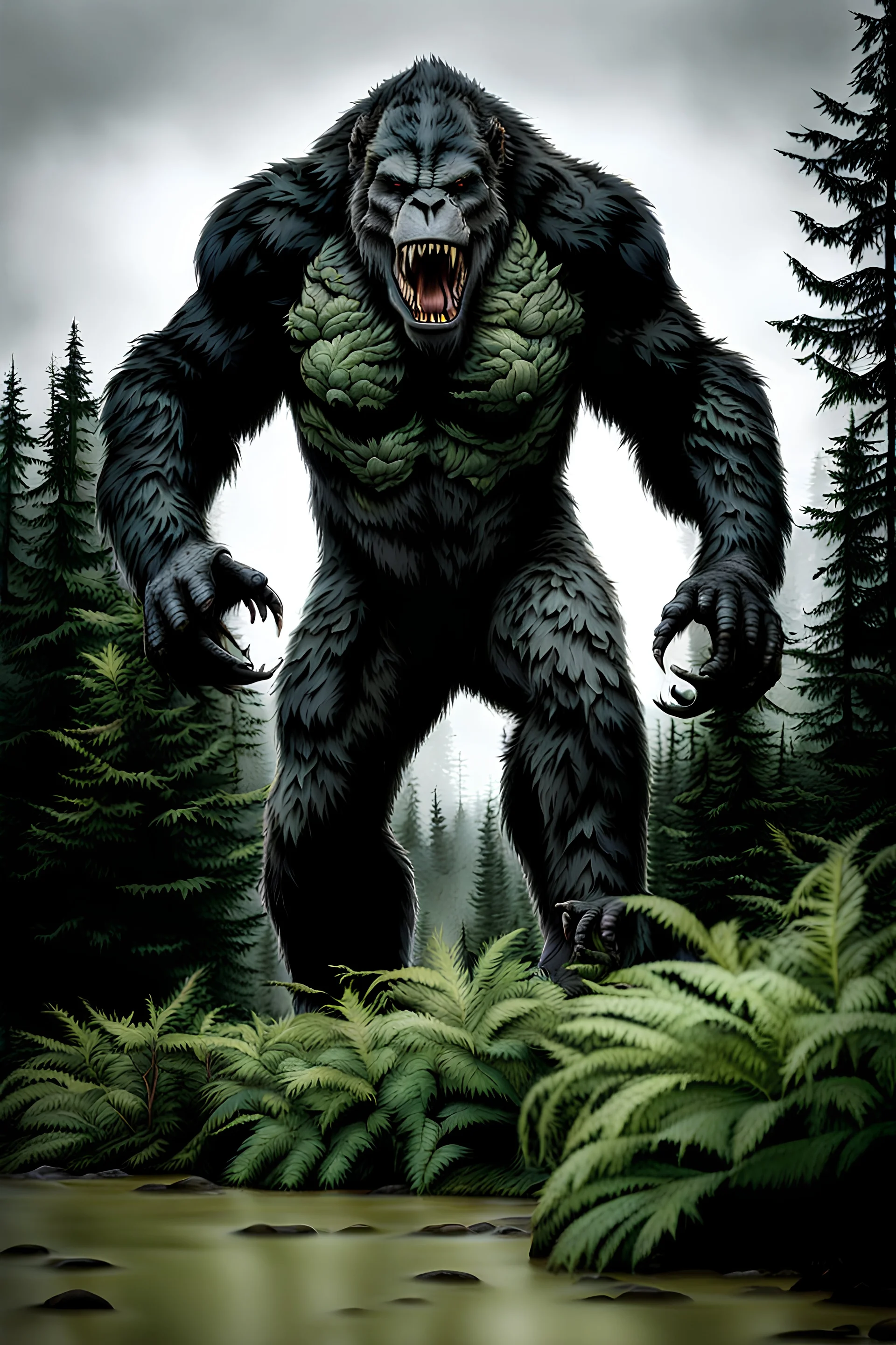 Bigfoot x tyrannosaurus hybrid. Photograph.
