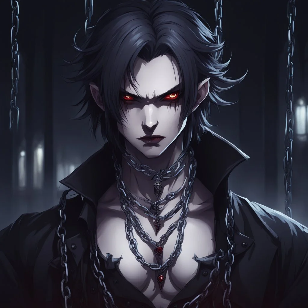 dark anime vampire with a chains