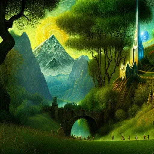 Epic Drawing of scenery of The LOTR estilo Van Gogh 4k