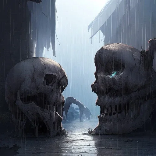 Skulls Queen, raining, raiven, destroyed Market,