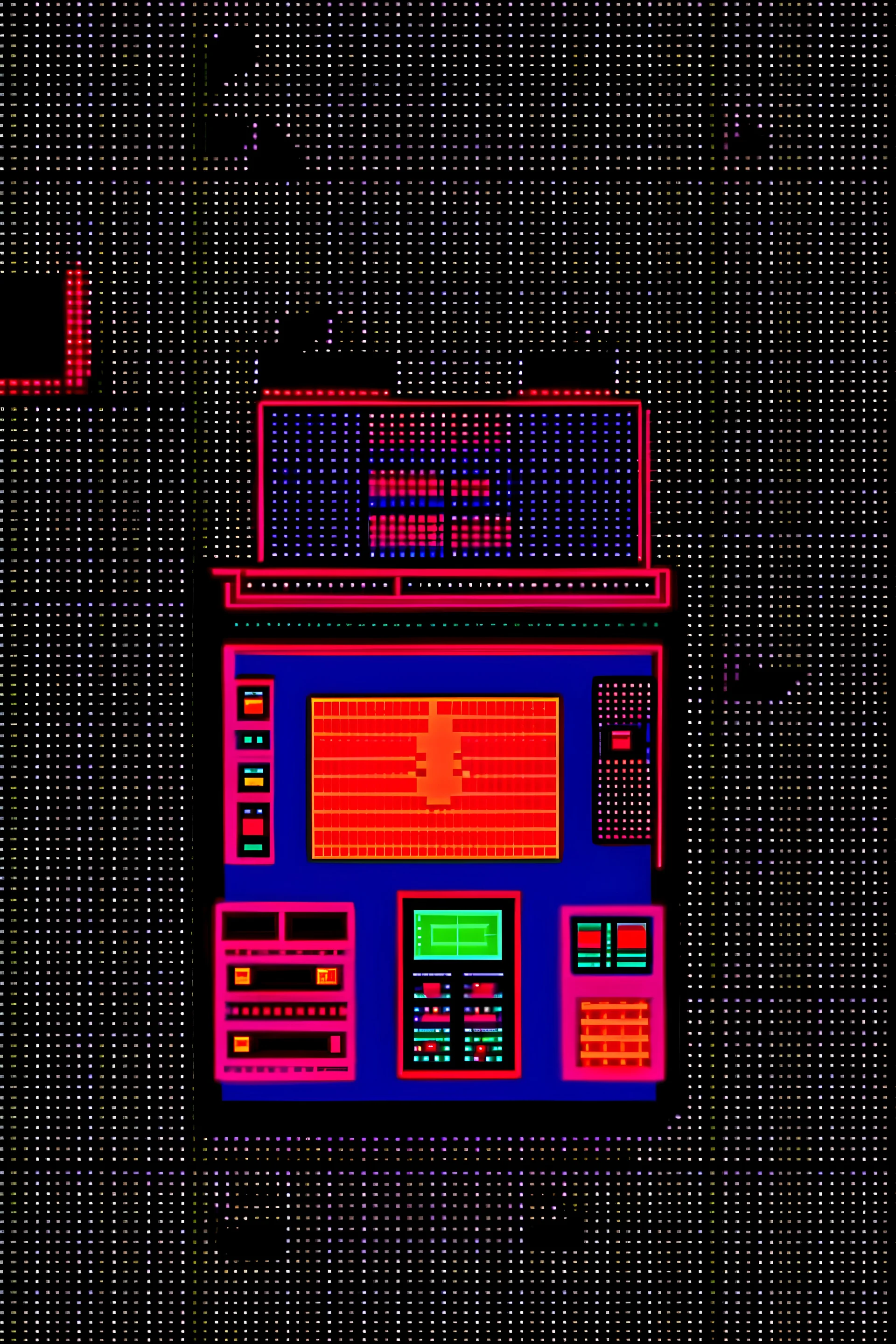 Focus on the Cockpit of a spaceship, alarm ringing, red indicator lit. Pixel art