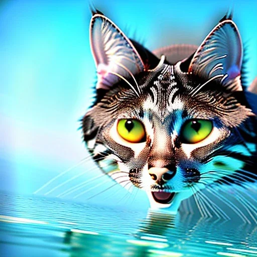 Eine Katze schwimmt im Swimmingpool, realistic Foto with all details, nur pfote