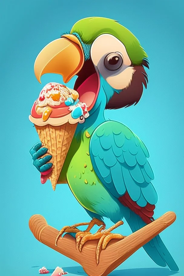 Cartoon parrot eating ice cream