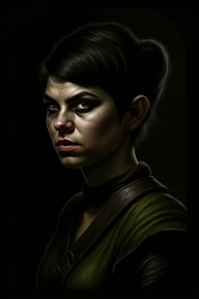 Portrait of a female fantasy orc, short hair, Caravaggio style