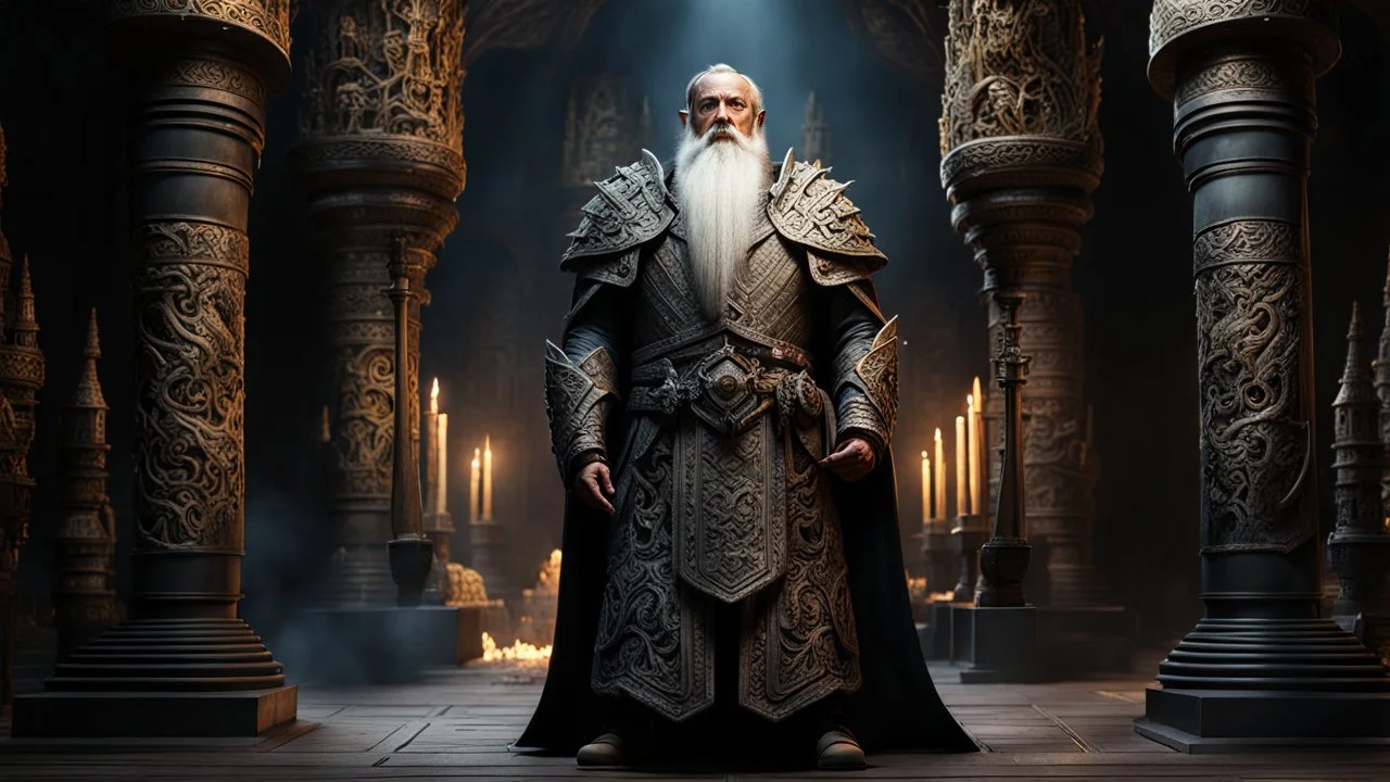 The dwarf priest known as The Lord of Bones walking through his underground temple, that is made of dragon bones. intricately sculpted, exquisite realism, fantasy art. Epic cinematic brilliant stunning intricate meticulously detailed dramatic atmospheric maximalist digital matte painting