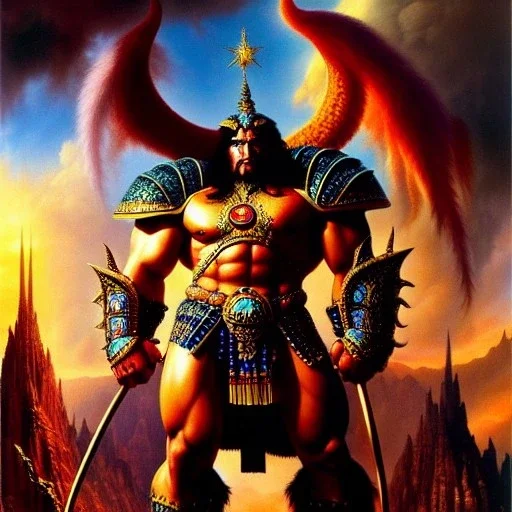 portrait oil on canvas, giants, the sons of Anak,with armor, mystical colors,insanely detailed,realistic,intrincate detail, 16k resolution, masterpiece,Simon Bisley,Frank Frazetta, Alex Horley,Tze Kun Chin