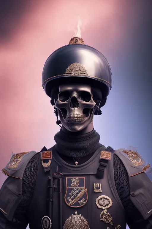 All black Russian soldier, high tech skull special forces helmet, velvet helmet, white smoke, dark, rage, sorrow, high definition, ultra 8 k, volumetric lighting, blue fire, fog