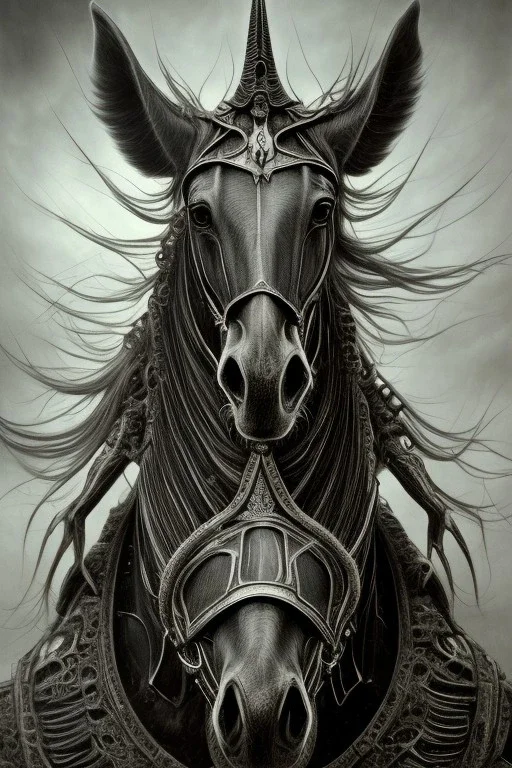 sauron on horse by h r Giger, Tim burton, junji ito, dystopian surrealism, dark horror fantasy, hdr, artstation intricate details, demonic, dark art, dark noir, neoclassical gothic horror