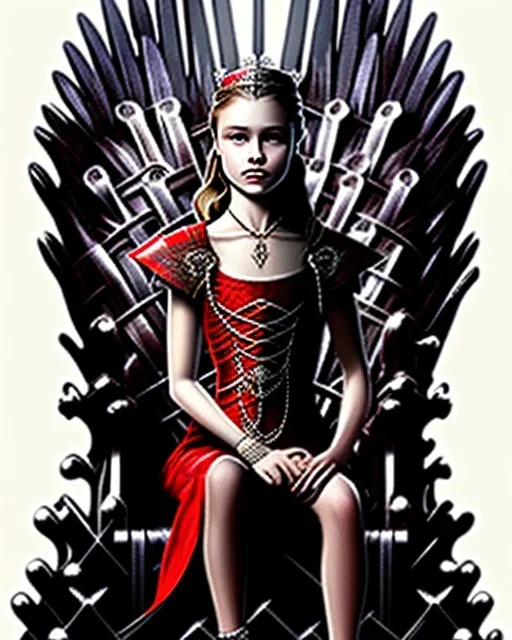 A young vampire girl sitting on a great iron throne,blood