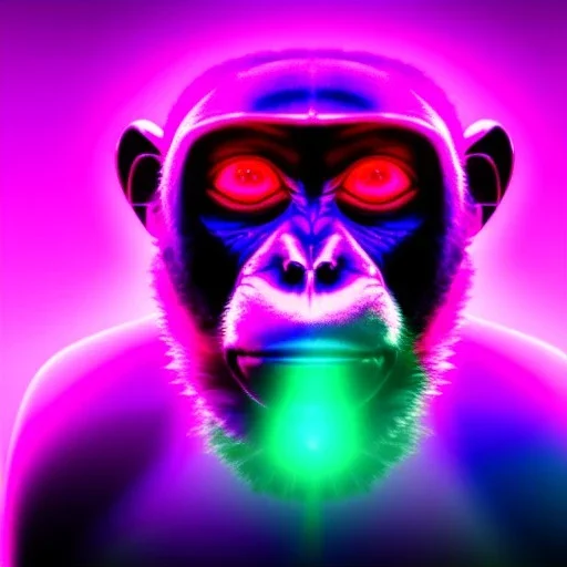 A beautiful portrait of a cyborg monkey purple neon color scheme, high key lighting, volumetric light high details psychedelic background