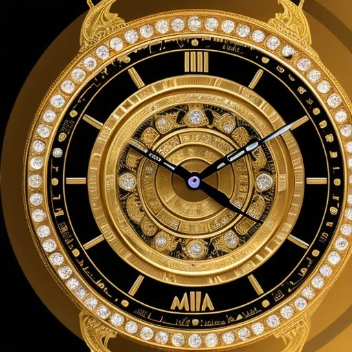 crystal ornate round clock with a transparent body, wood and black and gold, transparent, rococo, Artstation, intricate detailed 8 k, ornate and jewels, bokeh background