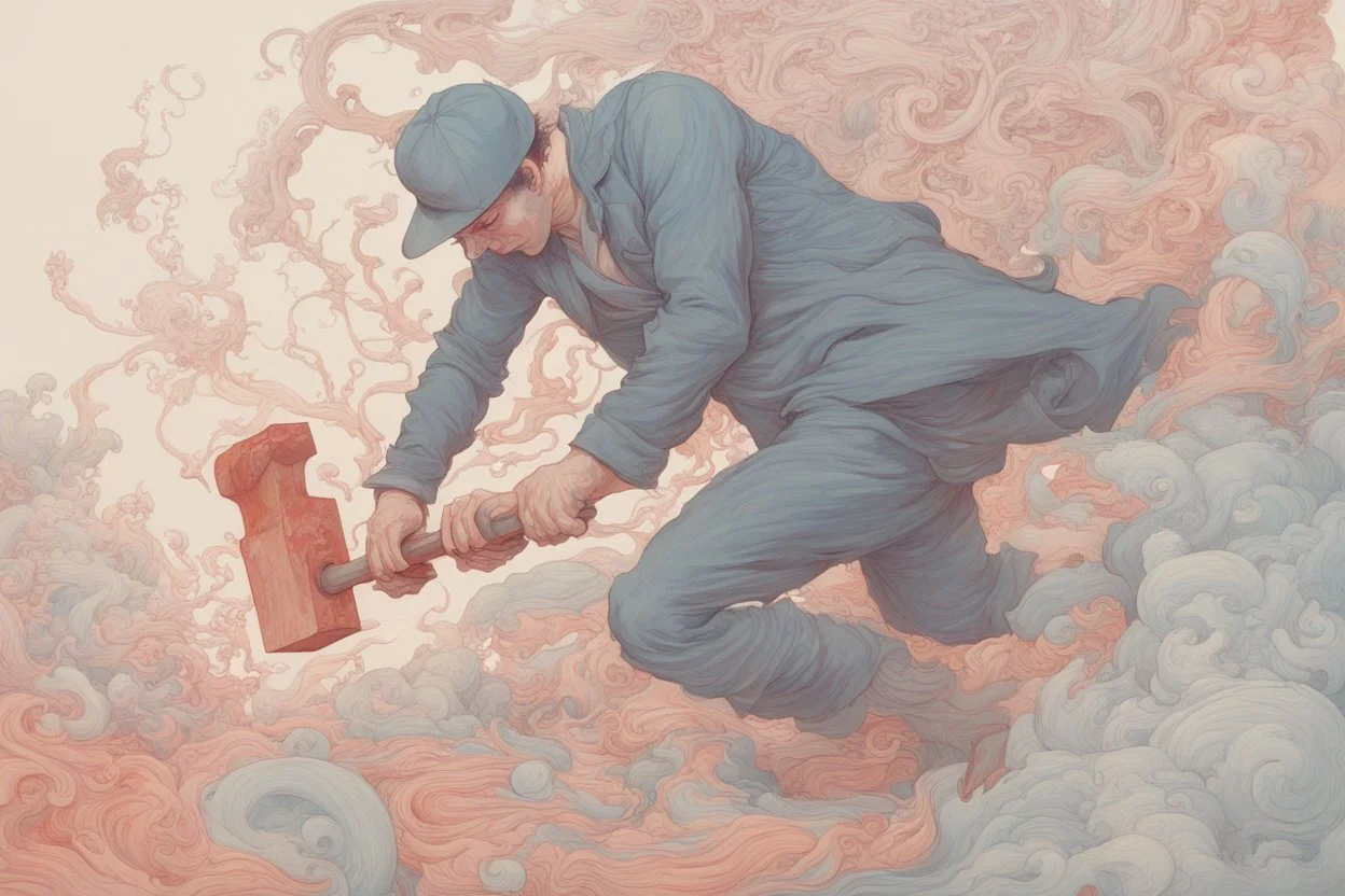 man swinging sledgehammer by james jean