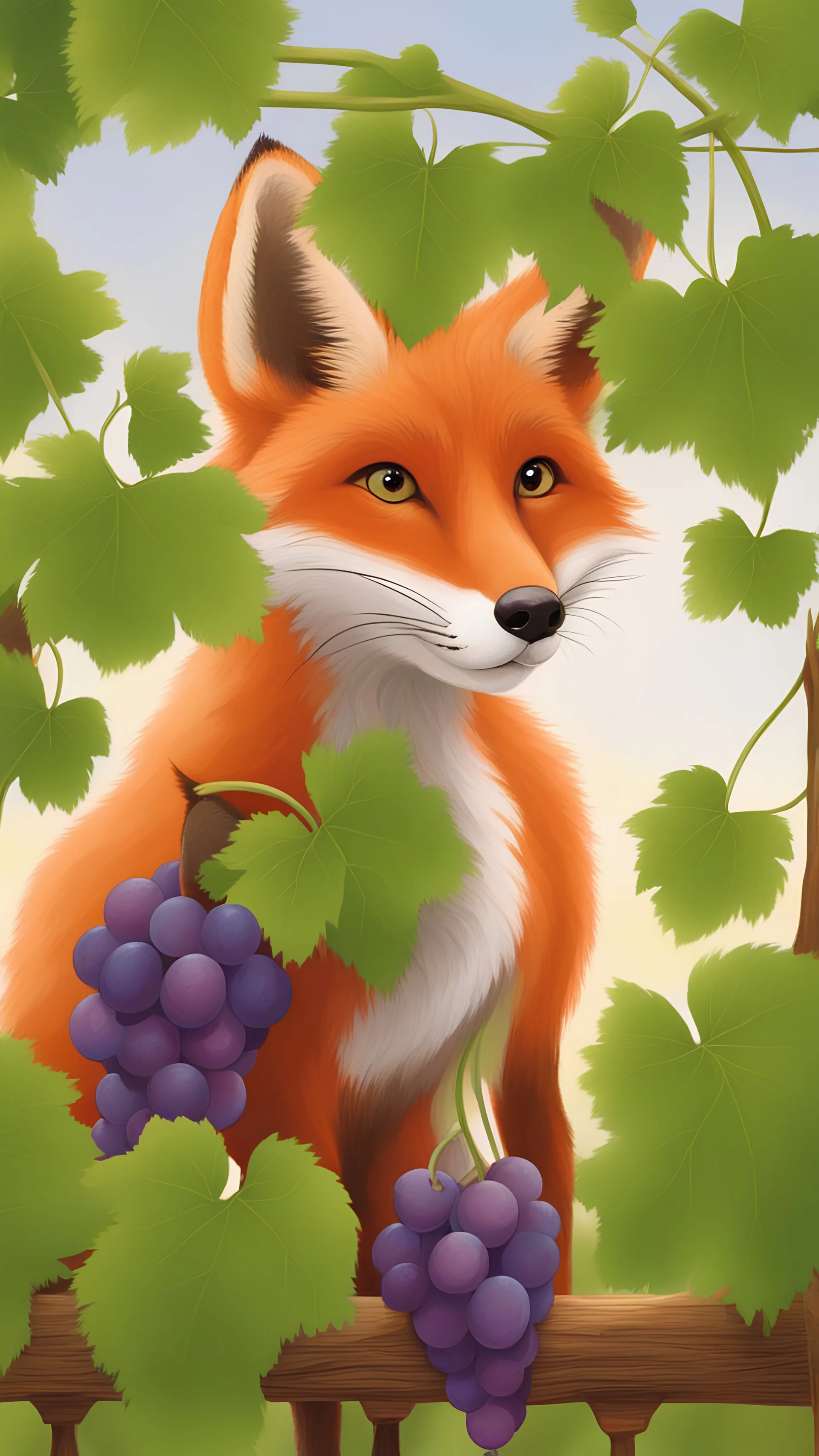 fox looking at a grape plant