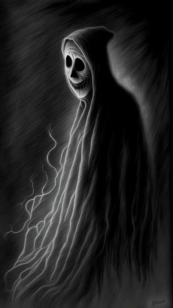 pencil drawing of ghost, Spooky, scary, halloween, black paper