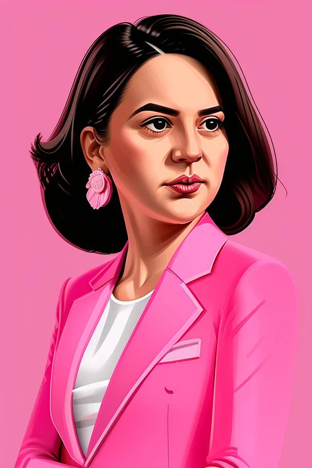 Extremely rich young female politician portrait in all pink outfit
