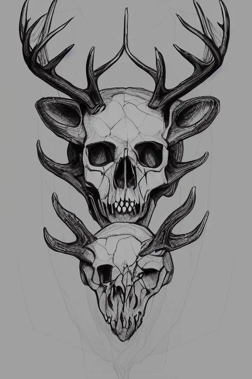 deer god skull demon angel lineart color one head