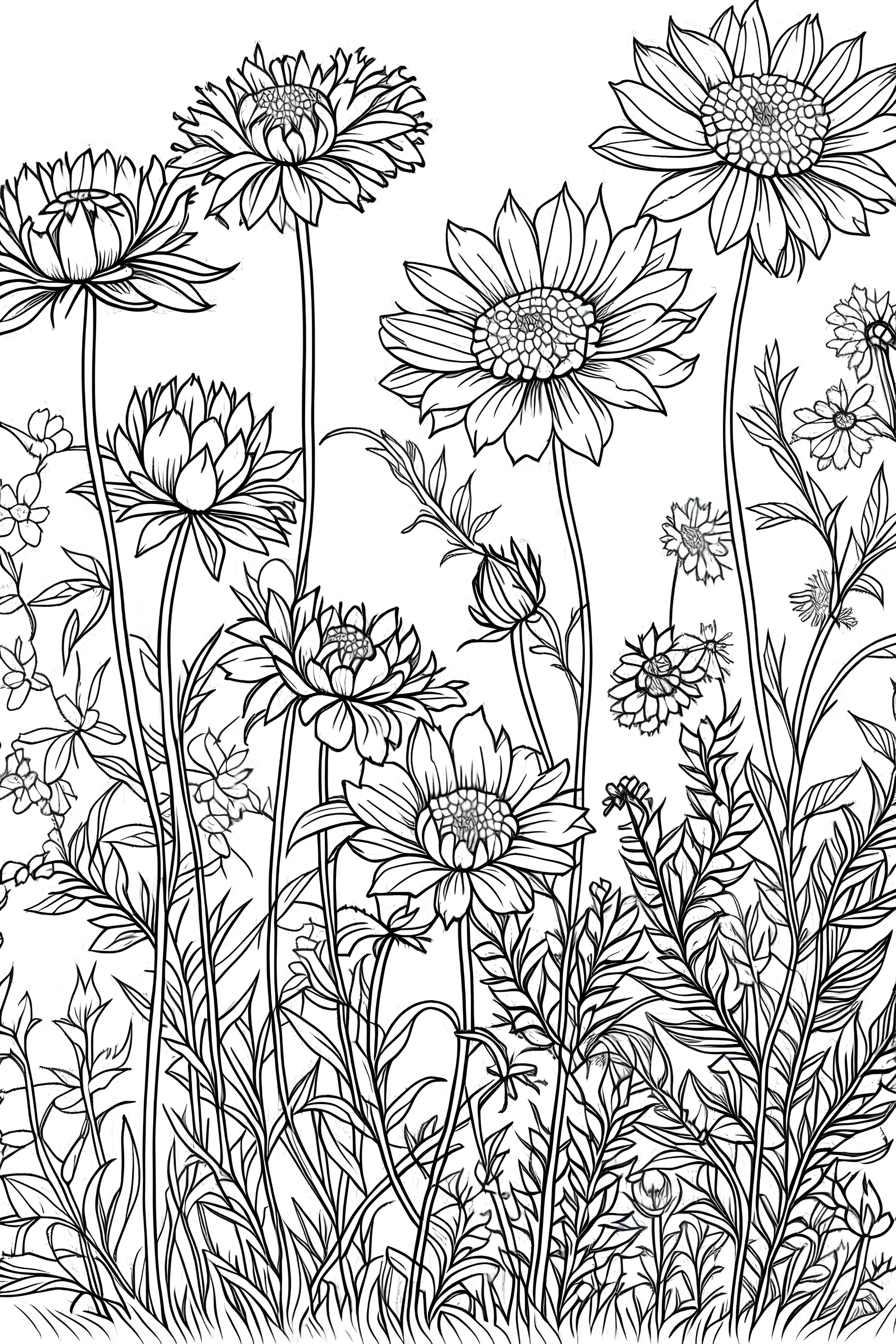 coloring book image of wildflowers