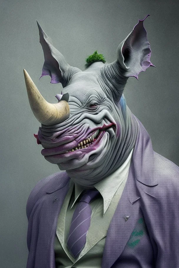 A picture of a rhino in the form of a joker, a professional, high JPEG image