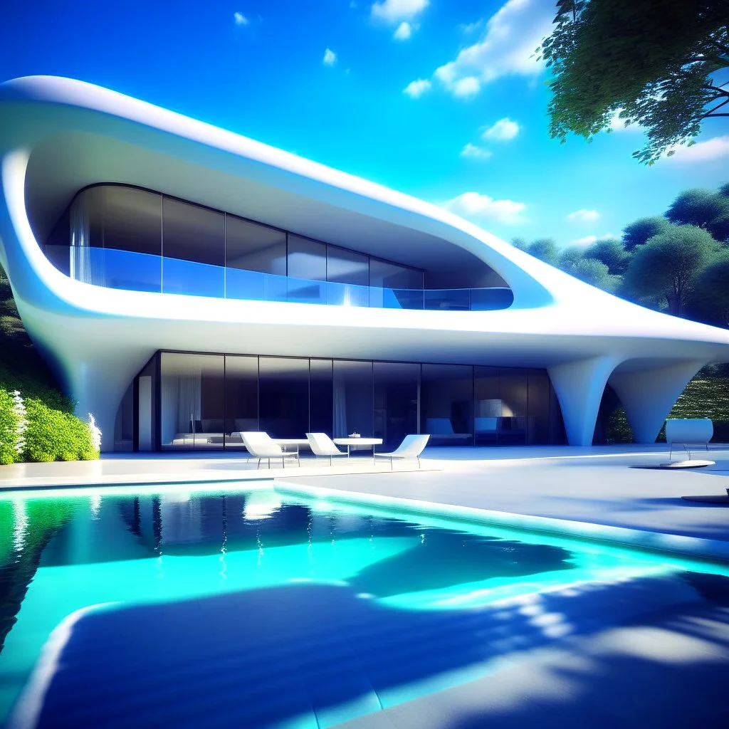 Zaha Hadid style country house in white cream 8k digital art