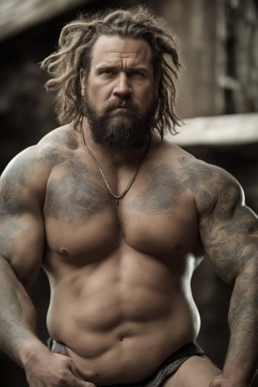 full figure shot, very realistic photography, ugly dirty wet drunk chubby stocky gipsy 36 years old , very oiled body, very detailed, dim light, view from below, short beard, drunk eyes, dreadlocks, tattoo, bullneck, mature barely burly bearded muscled and robust , bulging dirty shorts, seamlessly blending big masculine forms , editorial ambiance, cross-processing effects, big shoulders, ambient occlusion , bright shiny light, impressive composition, volumetric light