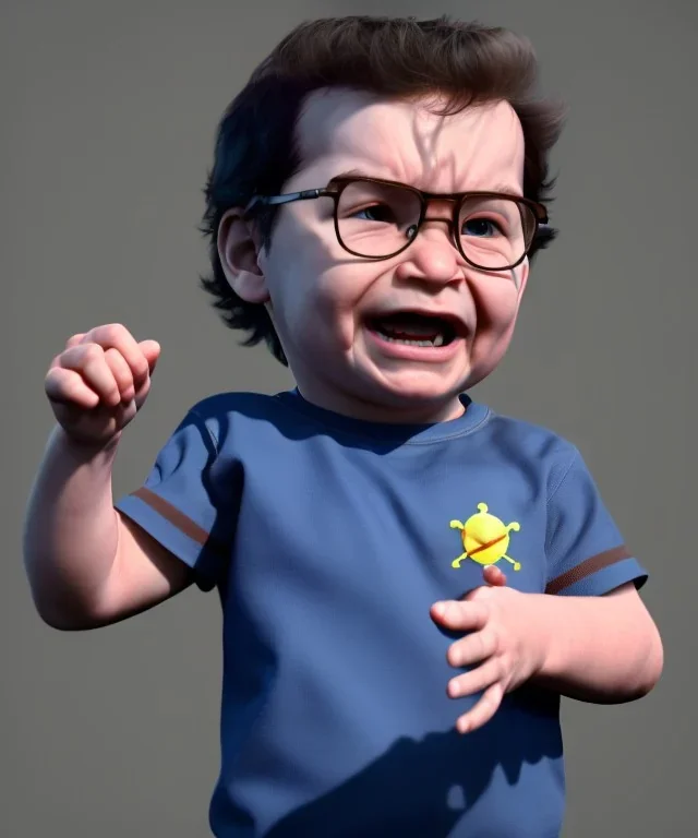 Leonard Hofstadter toddler, full body, dramatic lighting, angry, hyper realistic