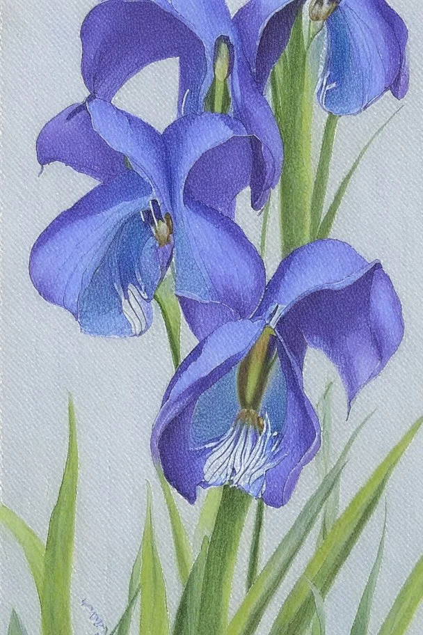 a painting of a blue iris by artist "Hiroshi Kobayashi"