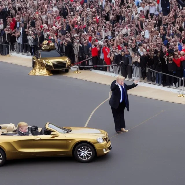 Donald Trump Driving a Gold Car