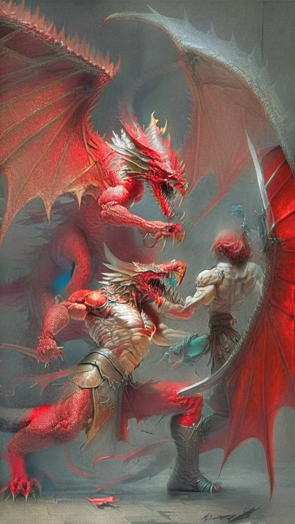 red dragon fighting an angel