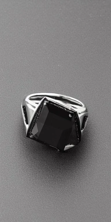 ring with kite shaped black diamond, art deco, geometric