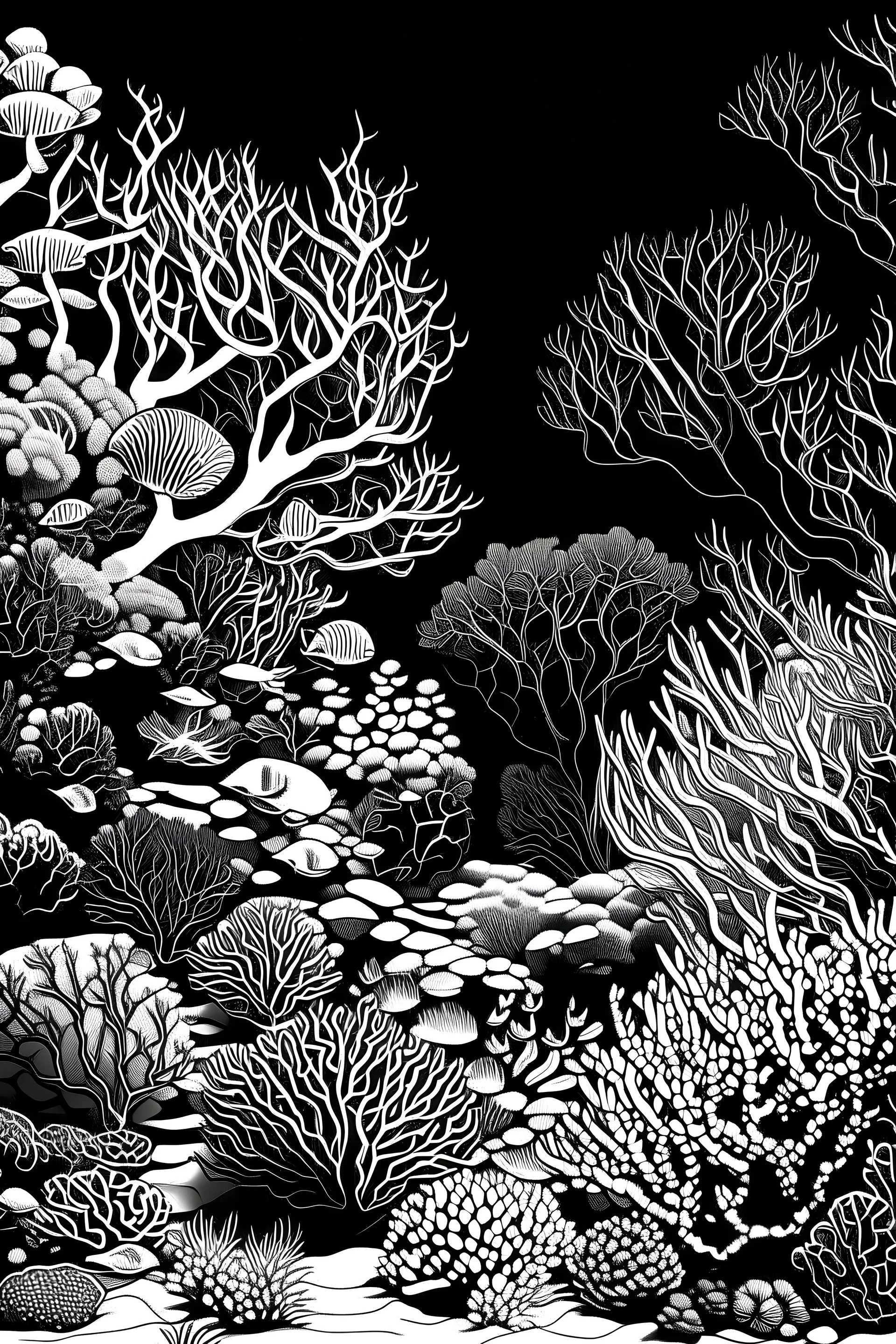 Coral reefs under the Water black and white coloring book
