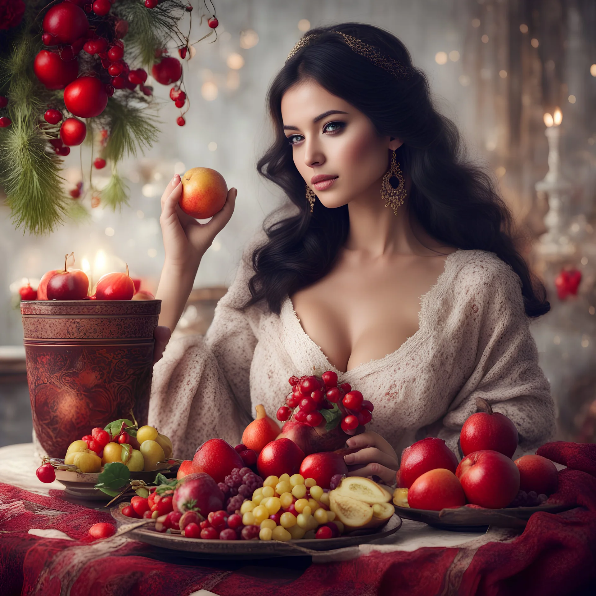 yalda night ,add hafez book, and winter fruits and dishes ,beautiful sexy girl. with bekiny sexy