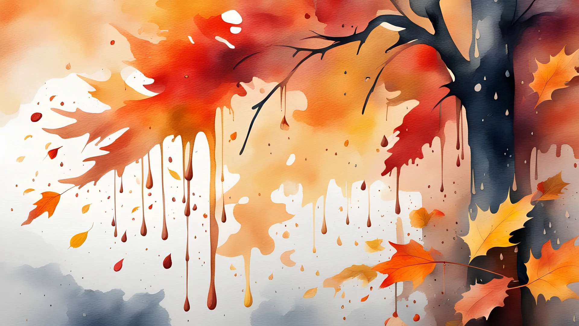 background canvas, autumn painting, watercolor drawing, fine drawing, paint drips, 8K, rain, wind