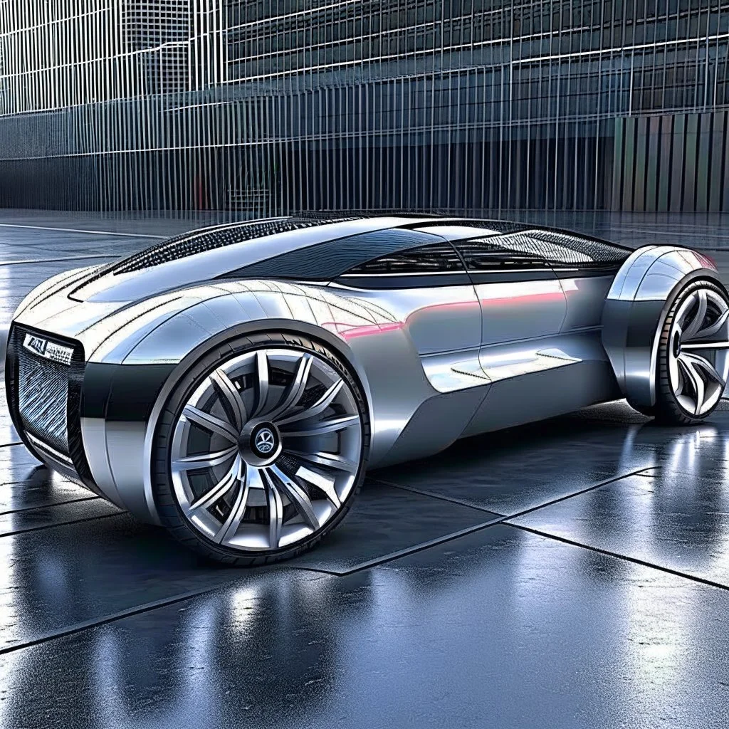 A concept car that has only three wheels. The rear wheel is in the middle.