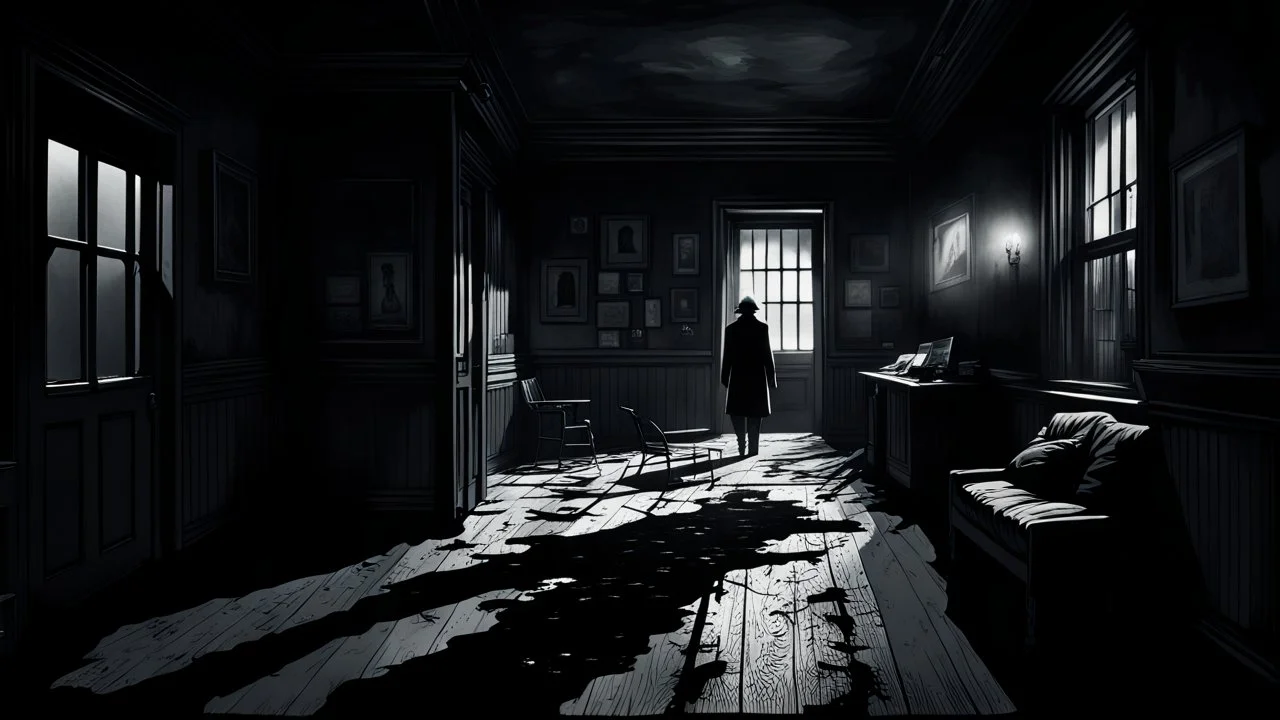 How could someone living on the second floor understand the misery of the one on the ground floor? high contrast, detailed, dark , noir, thriller, deep dark colors, gloomy, cinematic