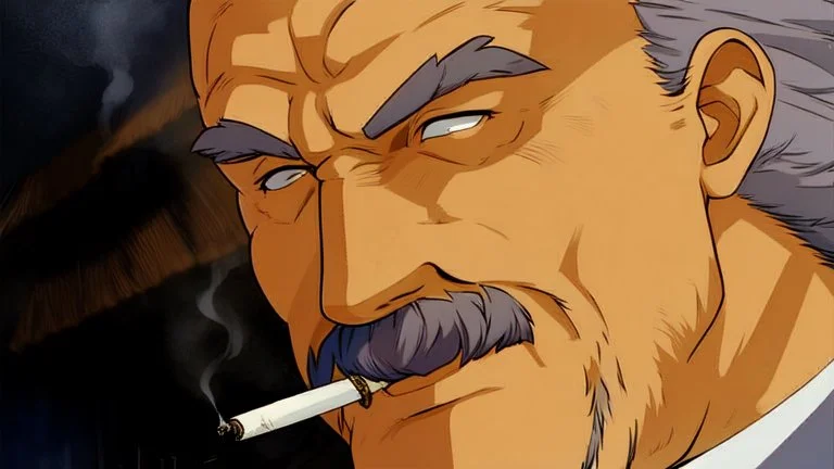 Old man smoking comic style