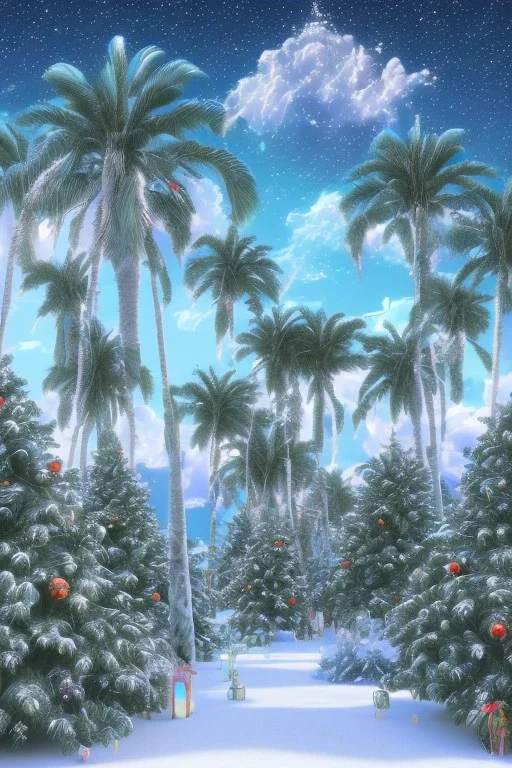 1980's vaporwave aesthetic palm trees in Christmas winter