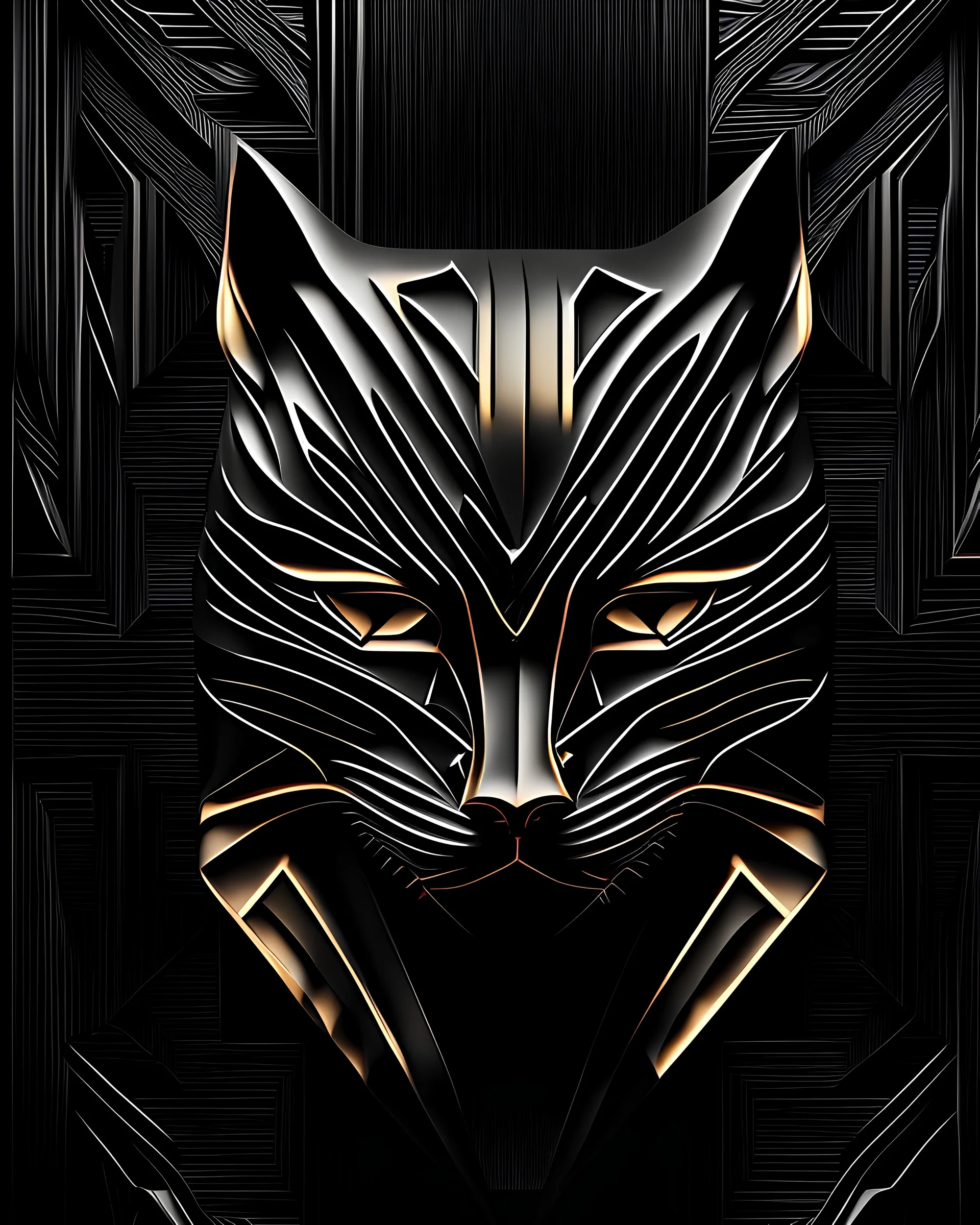 Catman ogo minimalist cimetrico, lineal arte, intrincado, incredible work of art, fondo negro, maximalist