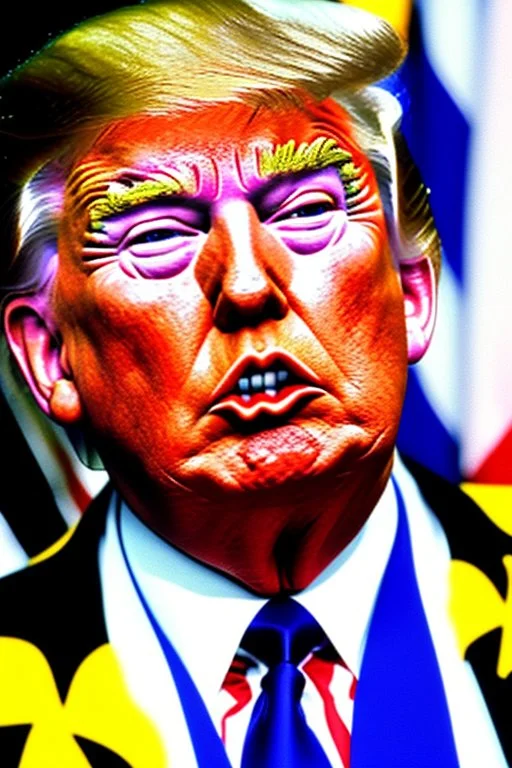 Donald Trump with his face painted like Skeletor. Photorealistic, color