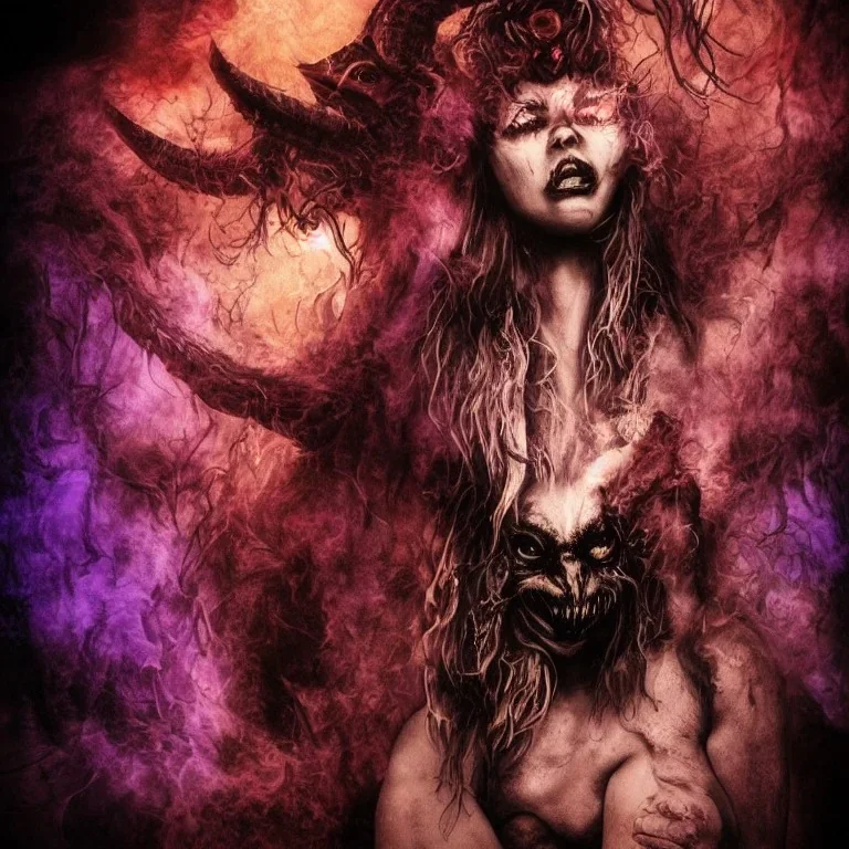 A portrait post-apocalypse of Baphomet ,sin city, transgender ,beauty , paranormal,eatheral,realistic,sharp,deep colours, purple,red,fire,adorable,armaggedon,fire,purple,red,gold,dark,cinamatic,fantasy,demon,hell,sci-fi fantasy style, volumetric lighting, particales,highly detailed,cinamatic,ignore NSFW , masterpiece, best quality, black skinned, sparkling eyes, sun light, 4K, high contrast,