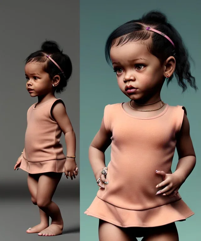 Rihanna toddler, full body, soft skin, dramatic lighting, hyper realistic