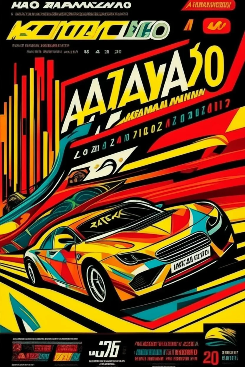 "I'm looking for a visually striking poster for the 'Achayo Motorsport Extravaganza.' The main focus should be a high-performance race car prominently featuring the 'Achayo' logo. The color palette should be vibrant and energetic, with dynamic elements like racing tracks or speed lines to convey motion. Include cheering crowds or spectators in the background to amplify the excitement. Use bold typography for the event name and incorporate checkered flags, racing helmets, and other motorsport-rel