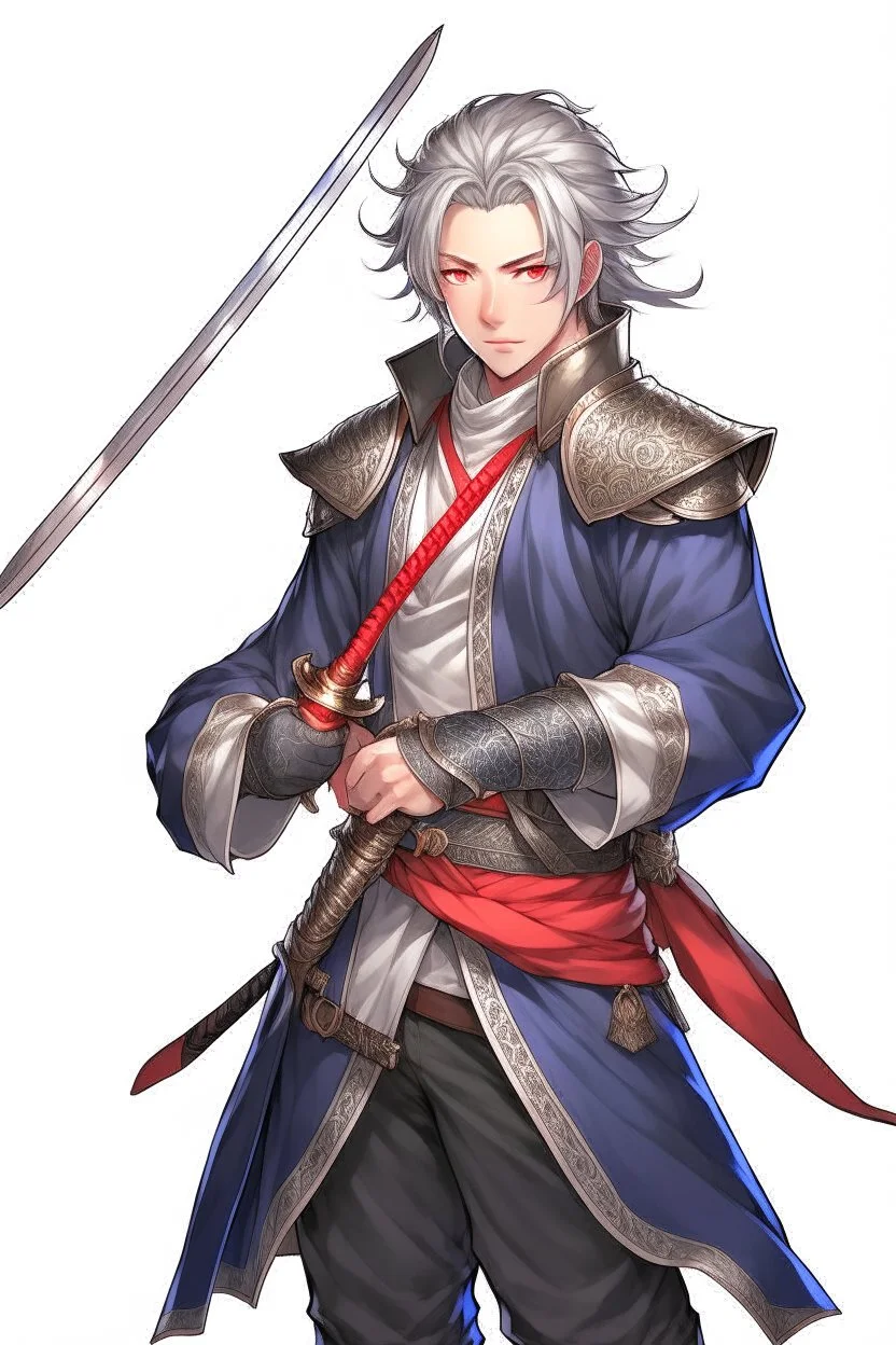 gray hair young adult royal guard swordsman with rapier